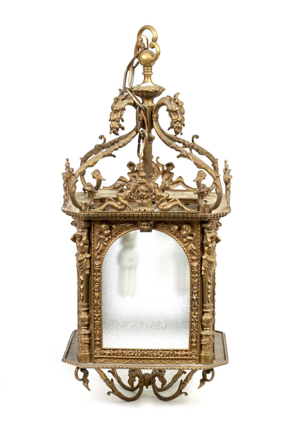Lot 430 - A LATE 19TH CENTURY CAST BRASS HANGING LANTERN