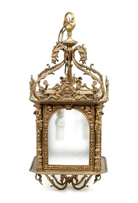 Lot 430 - A LATE 19TH CENTURY CAST BRASS HANGING LANTERN