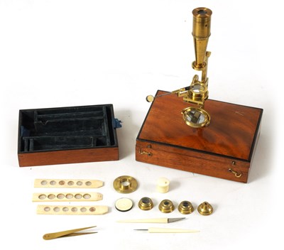 Lot 419 - WATKINS & HILL, CHARING CROSS, LONDON. AN EARLY 19TH CENTURY TRAVELLING MICROSCOPE