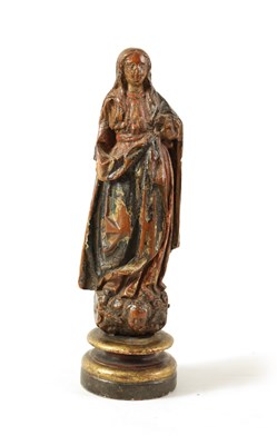 Lot 1113 - A 17TH CENTURY CARVED POLYCHROME FIGURE OF THE VIRGIN MARY