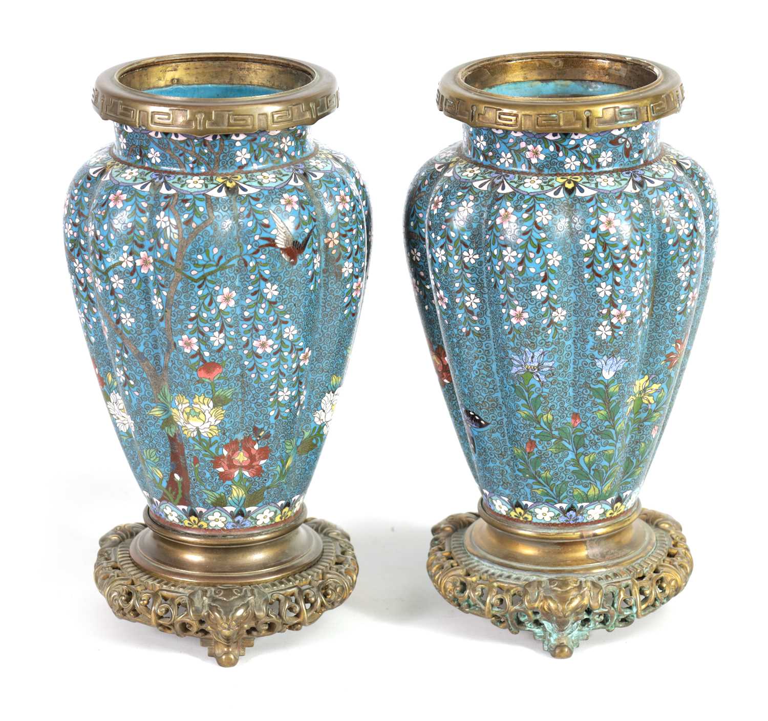 Lot 51 - A GOOD PAIR OF 19TH CENTURY JAPANESE CLOISONNÉ ORMOLU MOUNTED LAMP BASES