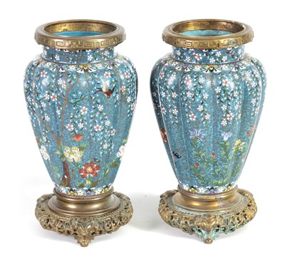 Lot 51 - A GOOD PAIR OF 19TH CENTURY JAPANESE CLOISONNÉ ORMOLU MOUNTED LAMP BASES