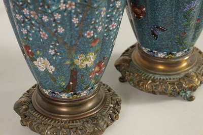 Lot 51 - A GOOD PAIR OF 19TH CENTURY JAPANESE CLOISONNÉ ORMOLU MOUNTED LAMP BASES