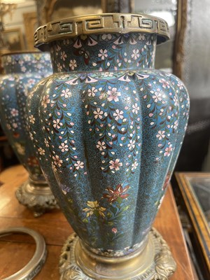 Lot 51 - A GOOD PAIR OF 19TH CENTURY JAPANESE CLOISONNÉ ORMOLU MOUNTED LAMP BASES