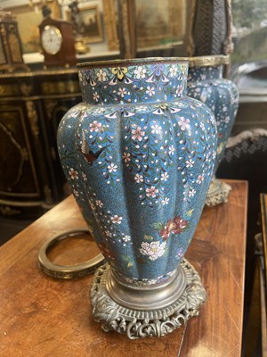 Lot 51 - A GOOD PAIR OF 19TH CENTURY JAPANESE CLOISONNÉ ORMOLU MOUNTED LAMP BASES