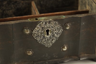 Lot 159 - AN 18TH CENTURY CEYLONESE CARVED EBONY AND SILVER METAL MOUNTED JEWELLERY BOX