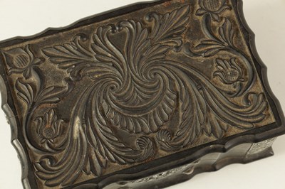 Lot 159 - AN 18TH CENTURY CEYLONESE CARVED EBONY AND SILVER METAL MOUNTED JEWELLERY BOX