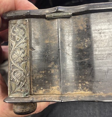 Lot 159 - AN 18TH CENTURY CEYLONESE CARVED EBONY AND SILVER METAL MOUNTED JEWELLERY BOX