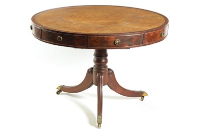 Lot 935 - A REGENCY FLAME MAHOGANY DRUM TABLE