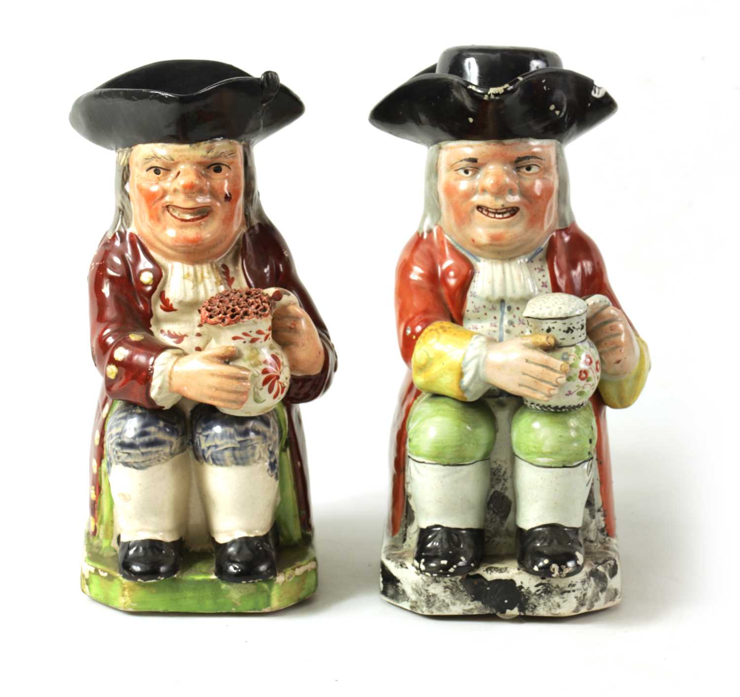 Lot 32 - TWO LATE 18TH/EARLY 19TH CENTURY RALPH WOOD TYPE STAFFORDSHIRE TOBY JUGS