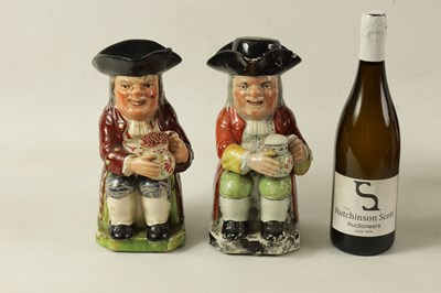 Lot 32 - TWO LATE 18TH/EARLY 19TH CENTURY RALPH WOOD TYPE STAFFORDSHIRE TOBY JUGS