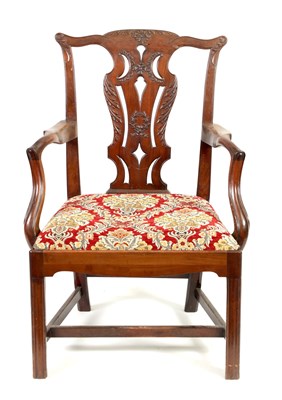 Lot 1169 - AN 18TH CENTURY CARVED MAHOGANY OPEN ARMCHAIR IN THE CHIPPENDALE STYLE