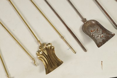 Lot 438 - TWO SETS OF BRASS AND STEEL FIRE IRONS