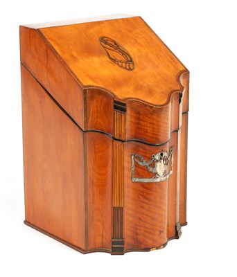 Lot 851 - A FINE GEORGE III INLAID SATINWOOD KNIFE BOX WITH SILVER ESCUTCHEON