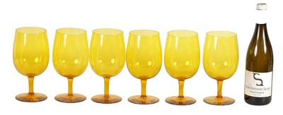 Lot 25 - A SET OF SIX URANIUM AMBER GLASS WINE GOBLETS