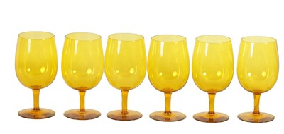 Lot 25 - A SET OF SIX URANIUM AMBER GLASS WINE GOBLETS