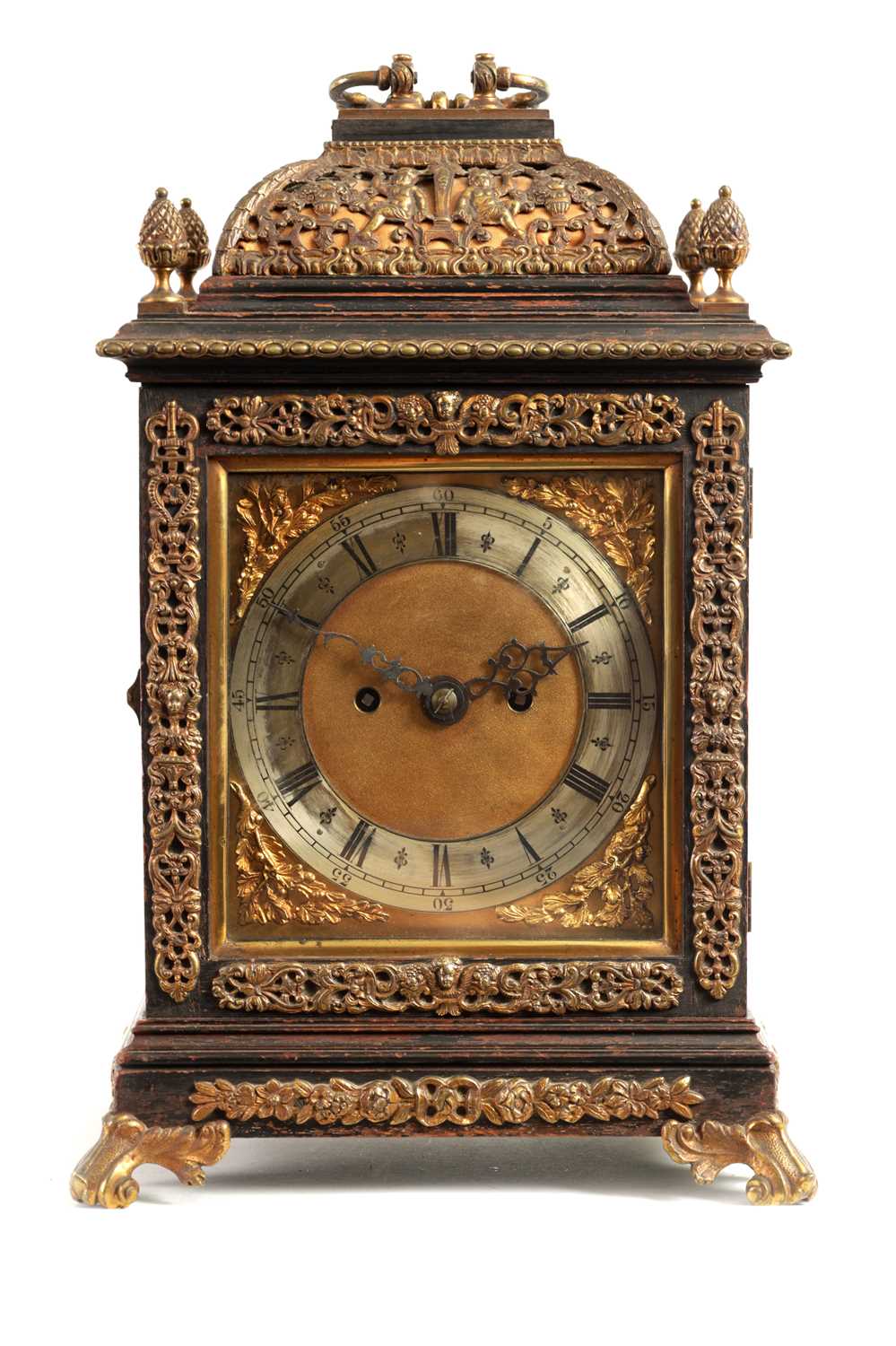 Lot 796 - A LATE 19TH CENTURY EBONISED BASKET TOP BRACKET CLOCK