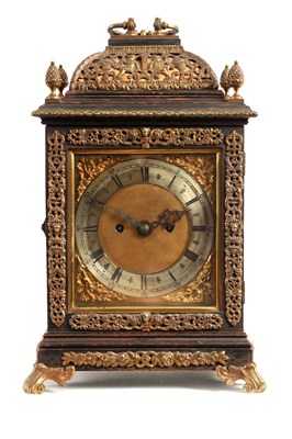 Lot 796 - A LATE 19TH CENTURY EBONISED BASKET TOP BRACKET CLOCK