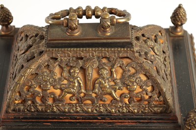 Lot 796 - A LATE 19TH CENTURY EBONISED BASKET TOP BRACKET CLOCK
