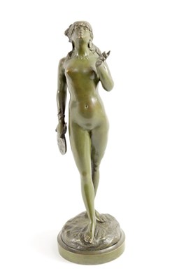 Lot 586 - ALFRED GREVIN (1827 - 1892) AN ART DECO GREEN PATINATED BRONZE FIGURE