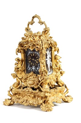 Lot 716 - A FINE AND RARE MID 19TH CENTURY FRENCH GILT BRASS AND SEVRES STYLE LIMOGES ENAMEL PANELLED ROCOCO REPEATING CARRIAGE CLOCK