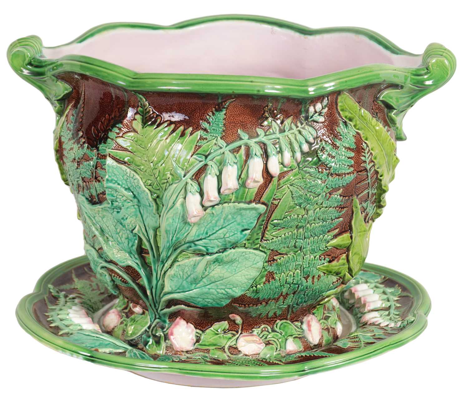 Lot 37 - A 19TH CENTURY OVERSIZED MINTON MAJOLICA JARDINIERE ON STAND