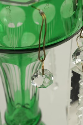 Lot 22 - A PAIR OF 19TH CENTURY GREEN AND CLEAR GLASS LUSTRES