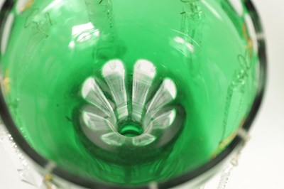 Lot 22 - A PAIR OF 19TH CENTURY GREEN AND CLEAR GLASS LUSTRES