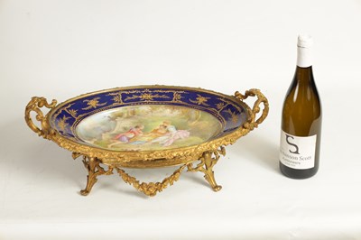 Lot 55 - A LATE 19TH CENTURY SERVES STYLE OVAL ORMOLU MOUNTED CENTREPIECE