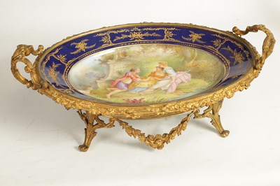 Lot 55 - A LATE 19TH CENTURY SERVES STYLE OVAL ORMOLU MOUNTED CENTREPIECE