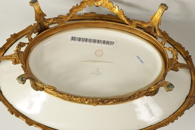 Lot 55 - A LATE 19TH CENTURY SERVES STYLE OVAL ORMOLU MOUNTED CENTREPIECE