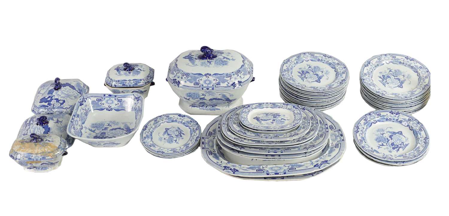 Lot 39 - A 19TH CENTURY BLUE AND WHITE MASON'S IRONSTONE BLUE AND WHITE DINNER SERVICE
