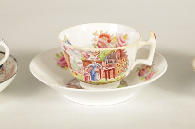 Lot 59 - A COLLECTION OF SIX VARIOUS 19TH CENTURY PORCELAIN AND CHINAWARE LARGE TEACUPS AND SAUCERS