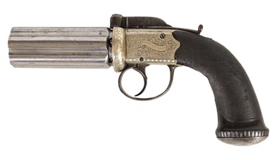 Lot 394 - A MID 19TH CENTURY PEPPERBOX SIX SHOT REVOLVER BY BRAITHWAITE OF LEEDS
