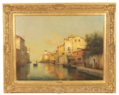 Lot 706 - ANTOINE BOUVARD SNR. (1870-1956). AN EARLY 20TH CENTURY OIL ON CANVAS VENETIAN CANAL SCENE