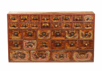 Lot 1185 - A SET OF 32 19TH CENTURY CHEMIST SHOP APOTHECARY DRAWERS