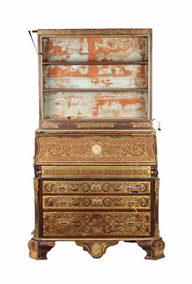 Lot 1308 - AN 18TH CENTURY FRENCH BOULLE WORK BUREAU BOOKCASE