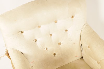 Lot 1186 - TWO LATE 19TH CENTURY HOWARD STYLE BUTTON UPHOLSTERED LOW SEATED ARMCHAIRS