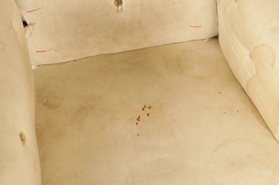 Lot 1186 - TWO LATE 19TH CENTURY HOWARD STYLE BUTTON UPHOLSTERED LOW SEATED ARMCHAIRS