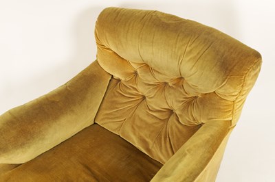 Lot 1186 - TWO LATE 19TH CENTURY HOWARD STYLE BUTTON UPHOLSTERED LOW SEATED ARMCHAIRS