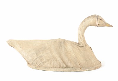 Lot 832 - A 19TH CENTURY PAINTED ELM AND CANVAS COVERED DECOY SWAN