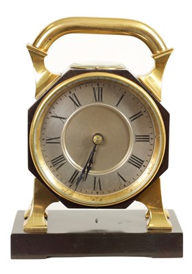 Lot 714 - A LATE 19TH CENTURY FRENCH INDUSTRIAL POLISHED AND PATINATED BRASS DESK CLOCK