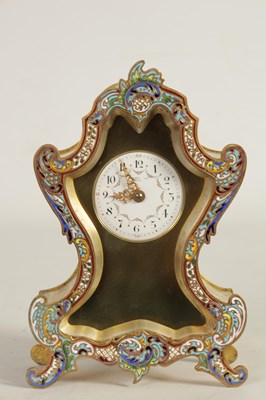 Lot 1657 - A LATE 19TH CENTURY BRASS AND CHAMPLEVE ENAMEL MANTEL CLOCK