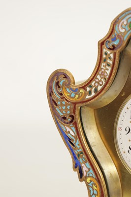 Lot 1657 - A LATE 19TH CENTURY BRASS AND CHAMPLEVE ENAMEL MANTEL CLOCK