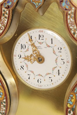 Lot 1657 - A LATE 19TH CENTURY BRASS AND CHAMPLEVE ENAMEL MANTEL CLOCK