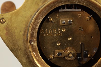 Lot 1657 - A LATE 19TH CENTURY BRASS AND CHAMPLEVE ENAMEL MANTEL CLOCK
