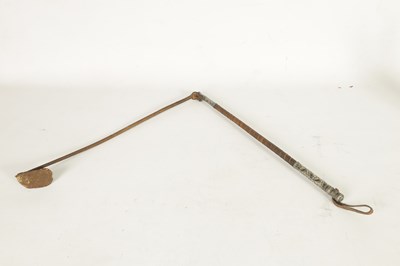 Lot 450 - AN EARLY 19TH CENTURY CAUCASIAN  SILVER NIELLO AND LEATHER-BOUND FOLDING RIDING CROP