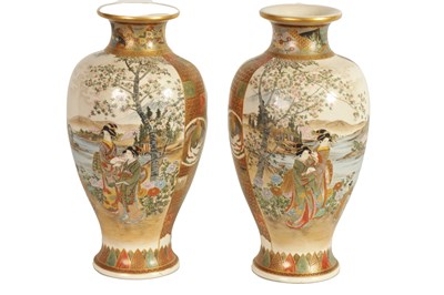 Lot 232 - A LARGE PAIR OF MEIJI PERIOD JAPANESE SATSUMA VASES BY KIZAN