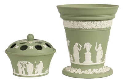 Lot 65 - TWO SAGE GREEN WEDGWOOD JASPERWARE PIECES
