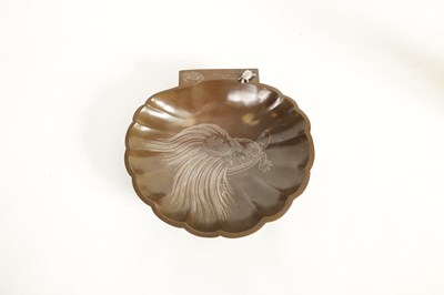 Lot 100 - A JAPANESE MEIJI PERIOD BRONZE AND SILVER INLAID TURTLE DISH